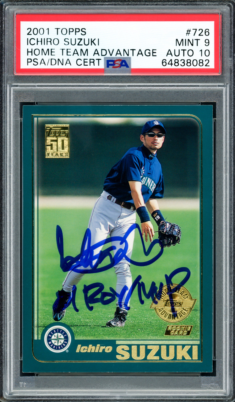 Ichiro Suzuki Autographed 2001 eTopps Rookie Card #100 Seattle Mariners PSA  9 Auto Grade Gem Mint 10 01 ROY/MVP Highest Graded PSA/DNA #69276686