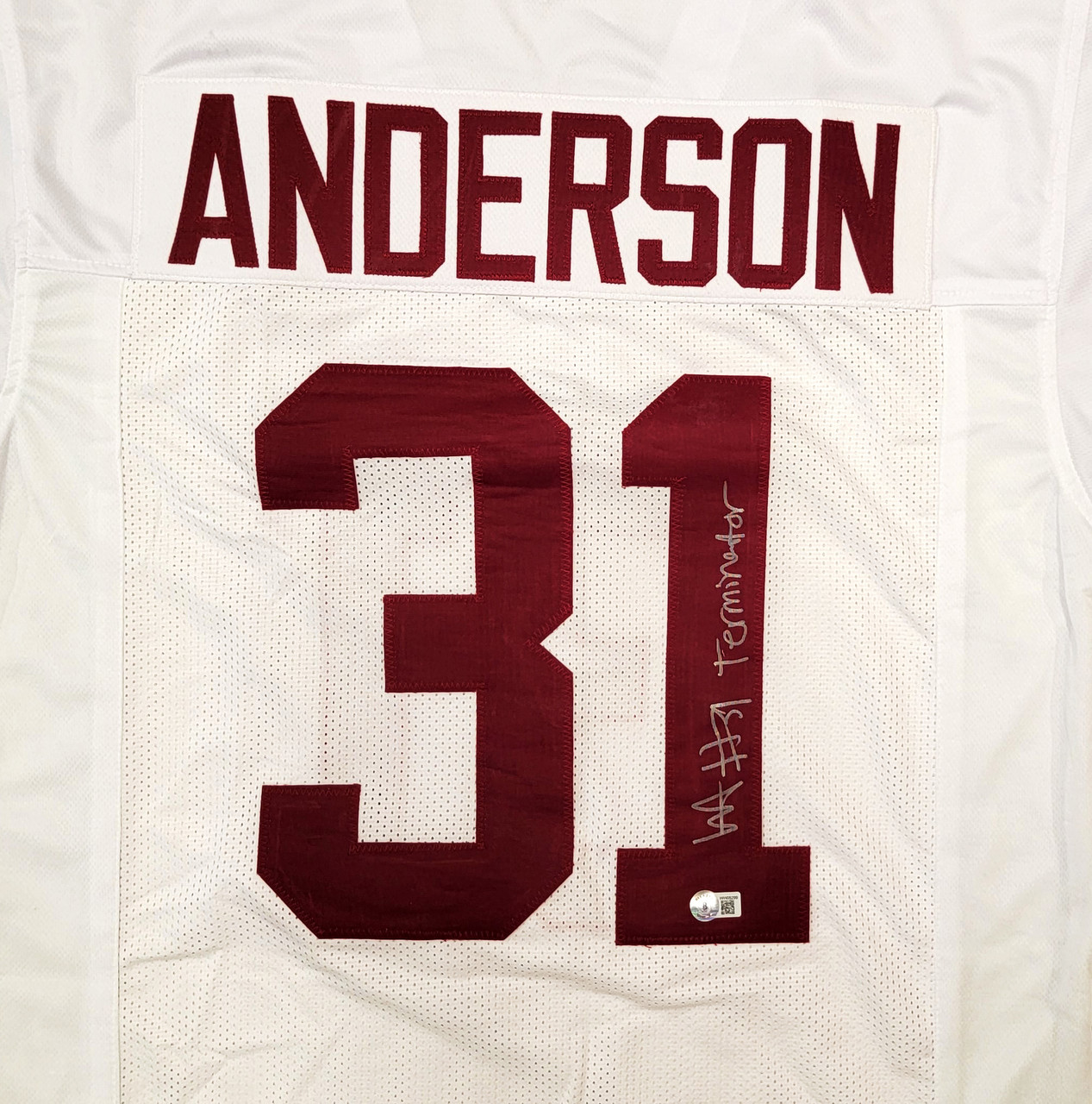 Alabama Crimson Tide Will Anderson Autographed White Jersey Terminator  Beckett BAS Witness #WW05299