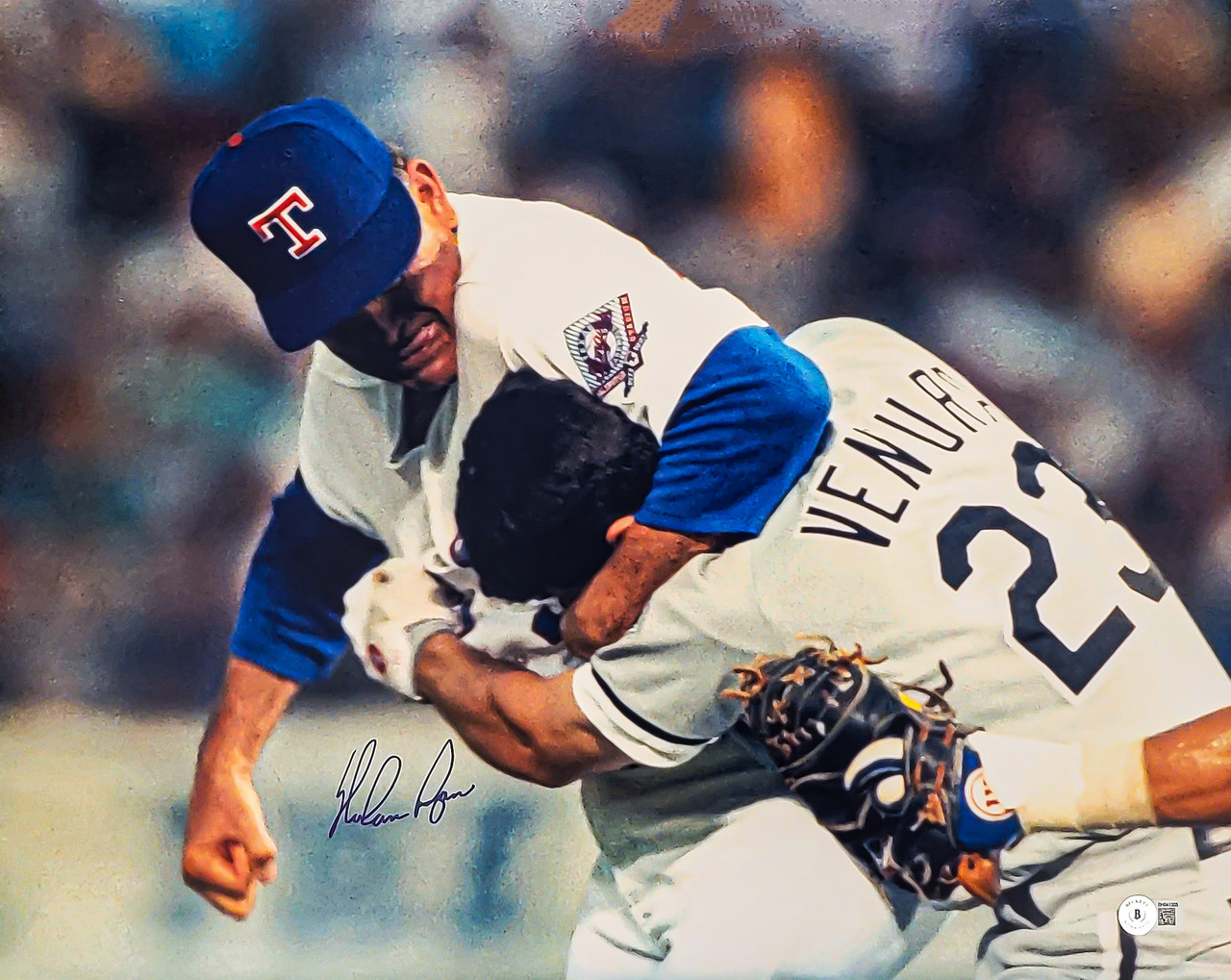 Nolan Ryan Autographed 16x20 Photo Texas Rangers Beckett BAS Stock #201263  - Mill Creek Sports