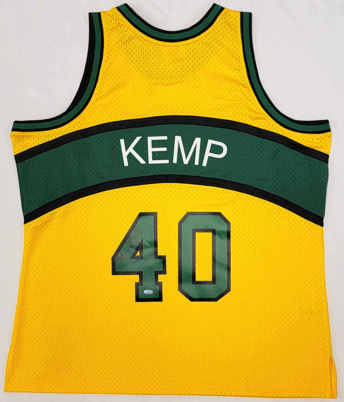 Seattle Supersonics Shawn Kemp Autographed 1994-95 Mitchell & Ness Hardwood  Classics Yellow Jersey Size XXL (Signed Twice) MCS Holo #93506 - Mill Creek  Sports