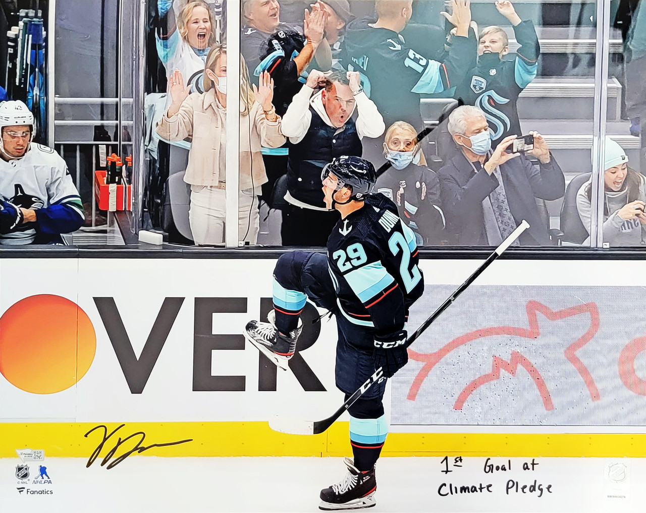 Matty Beniers Autographed 16x20 Photo Seattle Kraken NHL Debut 4