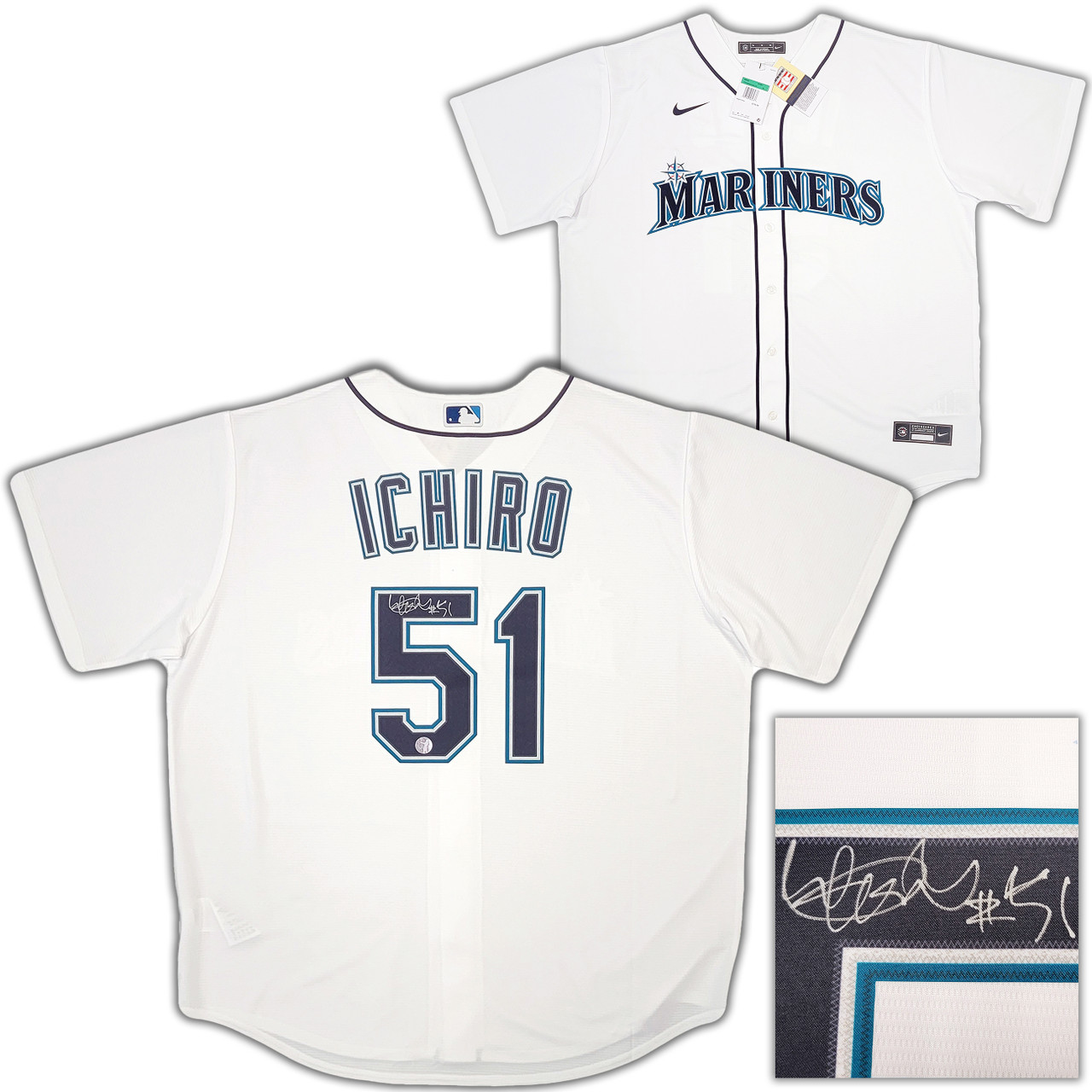 Seattle Mariners Ichiro Suzuki Autographed White Nike Jersey Size XL #51  IS Holo Stock #209042