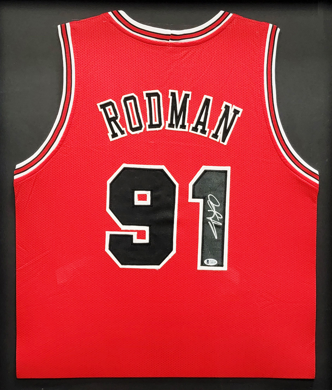 Chicago Bulls Dennis Rodman Autographed Framed Red Jersey Beckett BAS