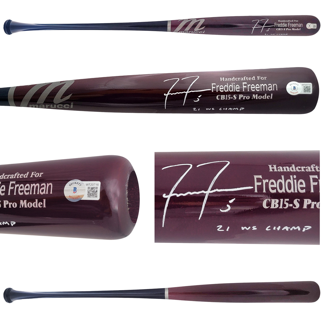 Freddie Freeman Autographed Red & Blue Marucci Game Model Bat Atlanta Braves  21 WS Champs Beckett BAS QR Stock #209155 - Mill Creek Sports