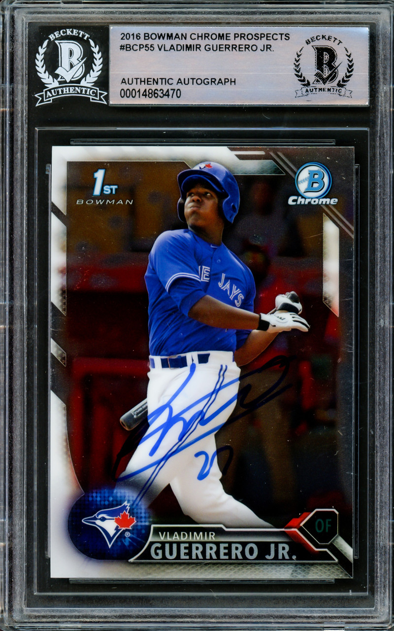 Vladimir Guerrero Jr. Autographed 2016 Bowman Chrome Prospects Rookie Card  #BCP55 Toronto Blue Jays Beckett BAS #14863470