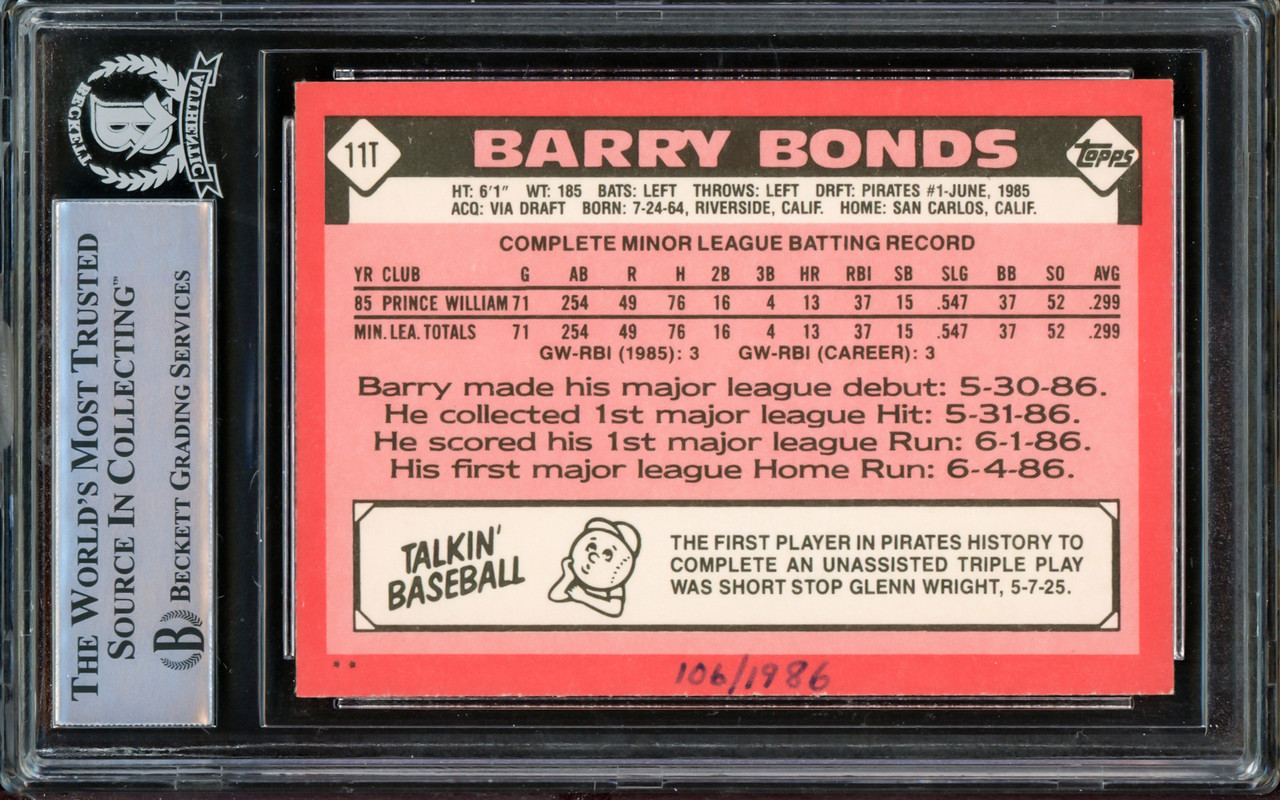 Barry Bonds Autographed 1993 Topps Pre-Production Sample Card #2