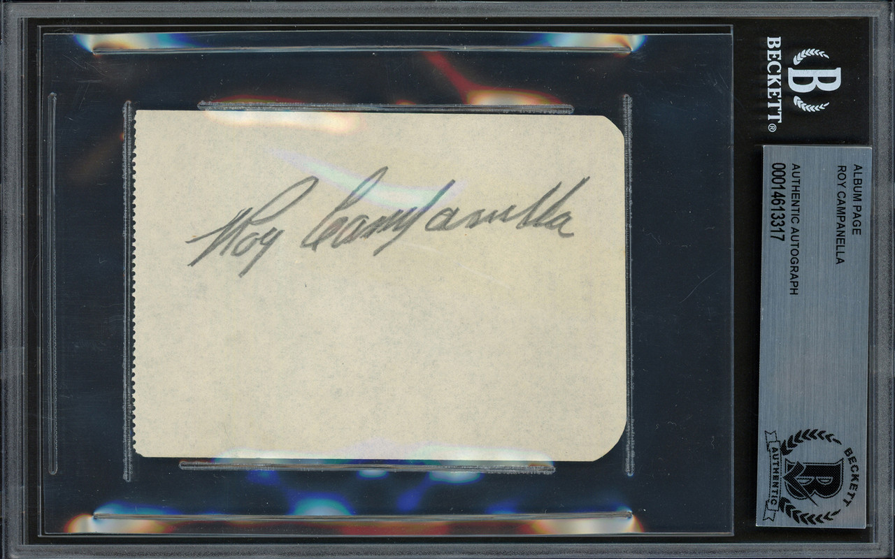 Roy Campanella Autographed 2.5x4 Album Page Brooklyn Dodgers Pre-Accident  Beckett BAS #14613317