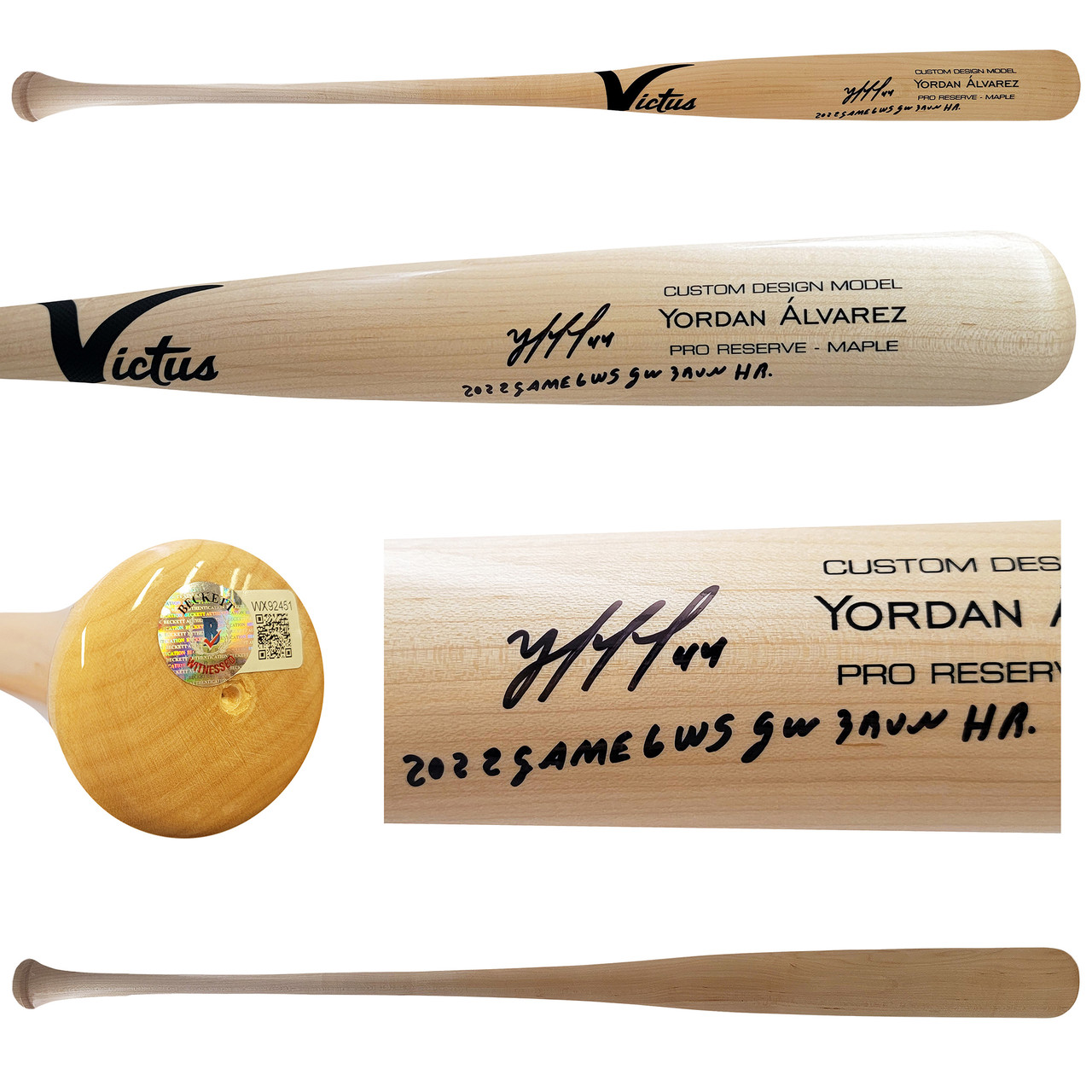 Yordan Alvarez Autographed Blonde Victus Player Model Bat Houston Astros  2022 Game 6 WS GW 3 Run HR Beckett BAS Witness Stock #210082