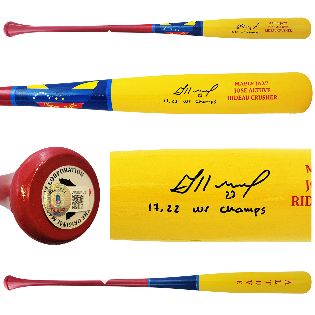 Jose Altuve Autographed Yellow Sam Player Model Bat Houston Astros