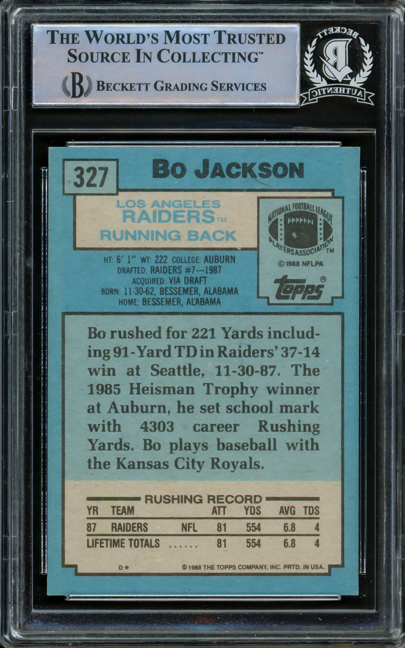 Bo Jackson Autographed 1986 Topps Traded Rookie Card #50T Kansas City Royals  Beckett BAS Stock #187368