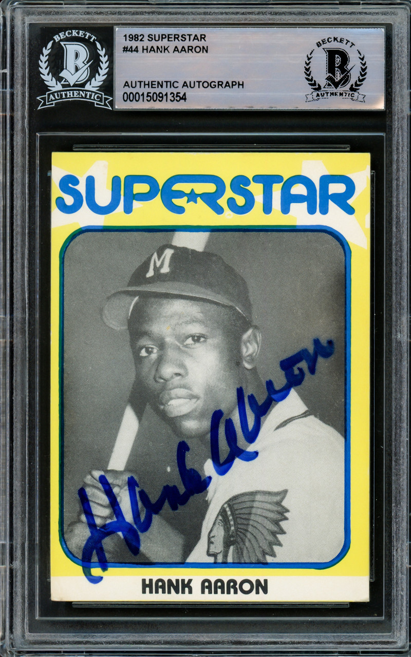Hank Aaron Autographed 1982 Superstar Card #44 Milwaukee Braves Beckett BAS  #15091354 - Mill Creek Sports