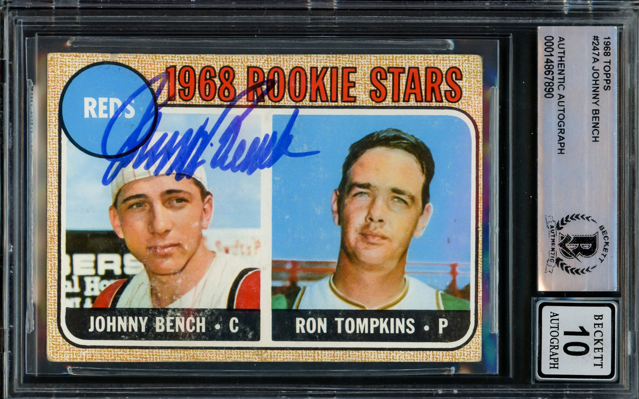 Johnny Bench Autographed 1968 Topps Signed Baseball Rookie Card #247 A