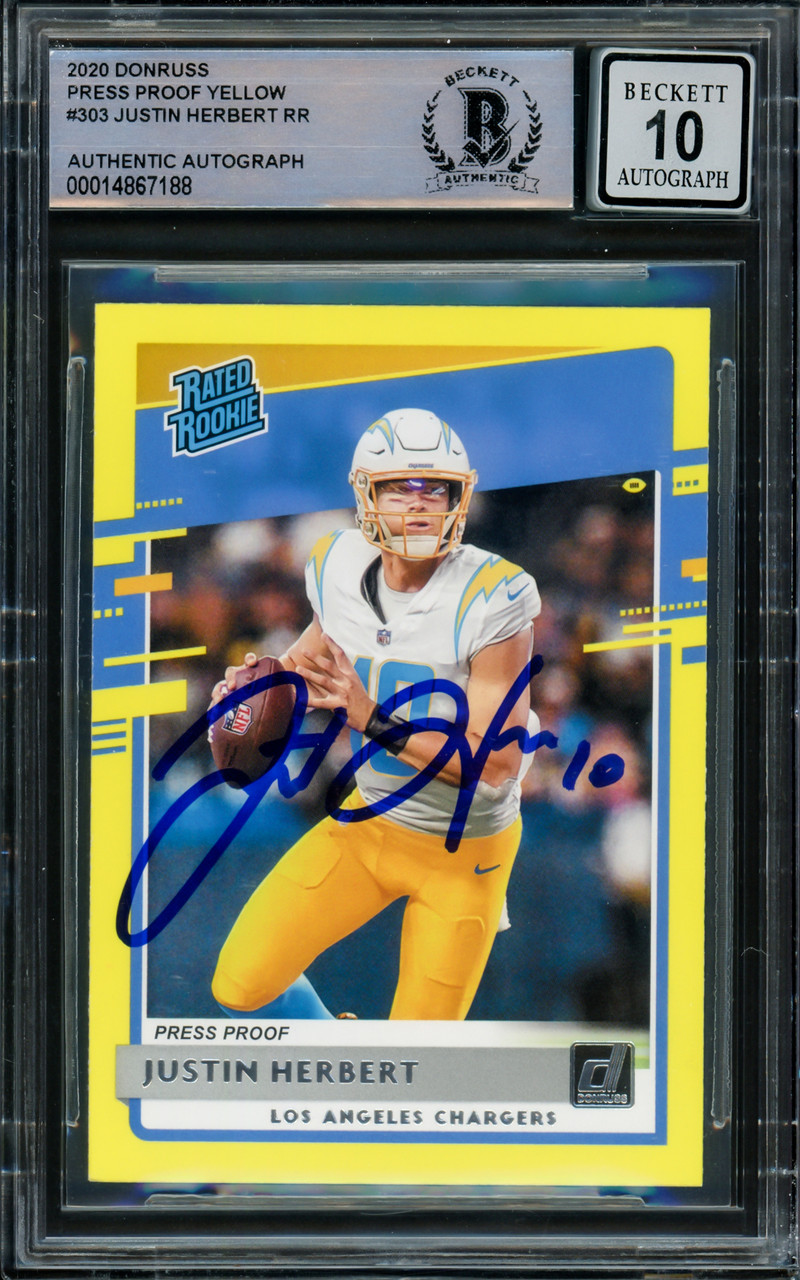 Justin Herbert 2020 Donruss Press Proof Yellow #303 RR (PSA 10)