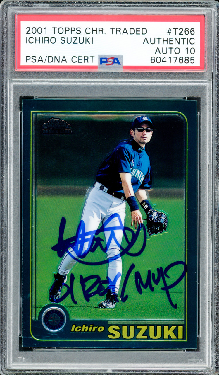 Ichiro Suzuki Autographed 2001 Topps Chrome Traded Rookie Card #T266  Seattle Mariners BGS 9 Auto Grade Gem Mint 10 01 ROY/MVP Beckett BAS  #15094351