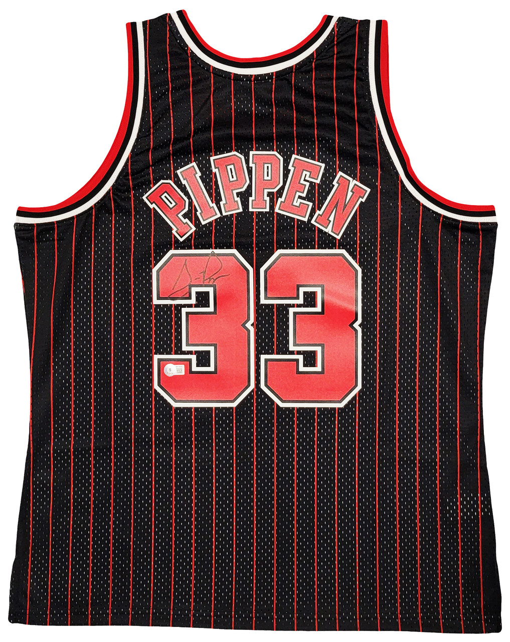 Chicago Bulls Scottie Pippen Autographed Red Authentic Mitchell & Ness 1997-98  Hardwood Classics Swingman Jersey Size XL Beckett BAS Witness Stock #210850  - Mill Creek Sports