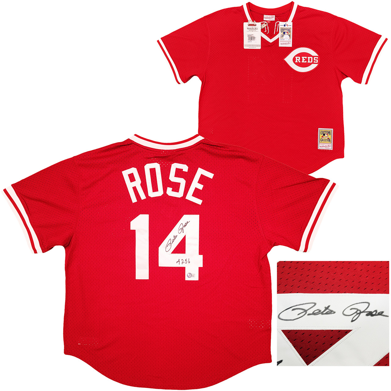 Cincinnati Reds Pete Rose Autographed Red Authentic Mitchell & Ness  Cooperstown Authentic Collection Jersey Size XL 4256 Beckett BAS Witness  Stock
