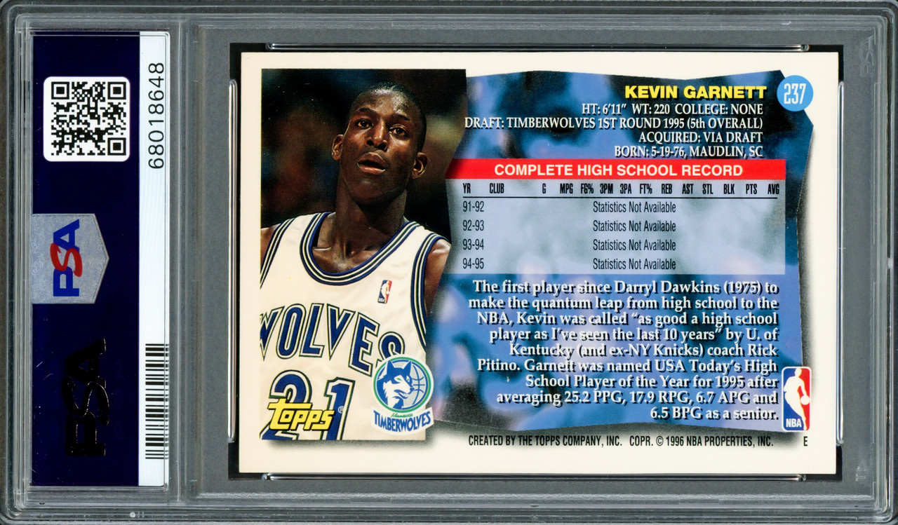 その他 KEVIN GARNETT auto psa9 Kevin Garnett 1995-96 Fleer Metal Autograph Rookie Card #167 PSA 9