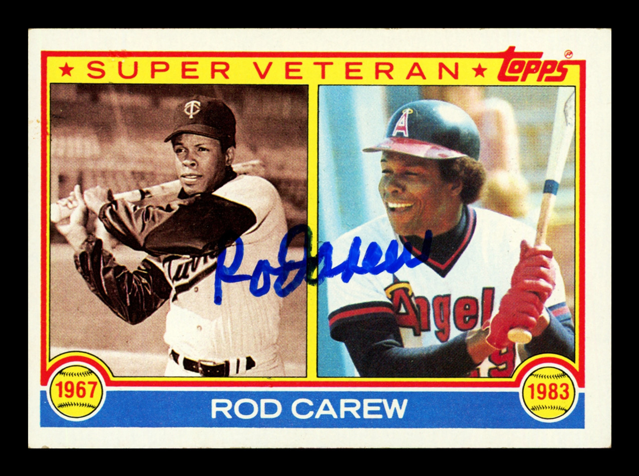 Rod Carew Autographed 1983 Topps Super Veteran Card #201 California Angels  Stock #211305