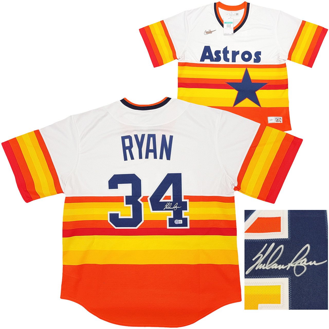 Houston Astros Nolan Ryan Autographed White & Orange/Yellow