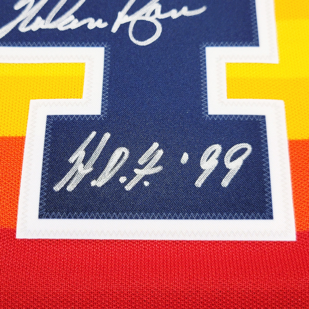 Houston Astros Nolan Ryan Autographed White & Orange/Yellow Stripes Nike Cooperstown Authentic Collection Jersey Size XL Beckett BAS QR