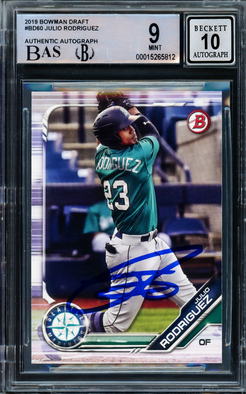 Julio Rodriguez Autographed 2019 Bowman Draft Rookie Card #BD60 Seattle  Mariners BGS 9 Auto Grade Gem Mint 10 Beckett BAS Stock #211845