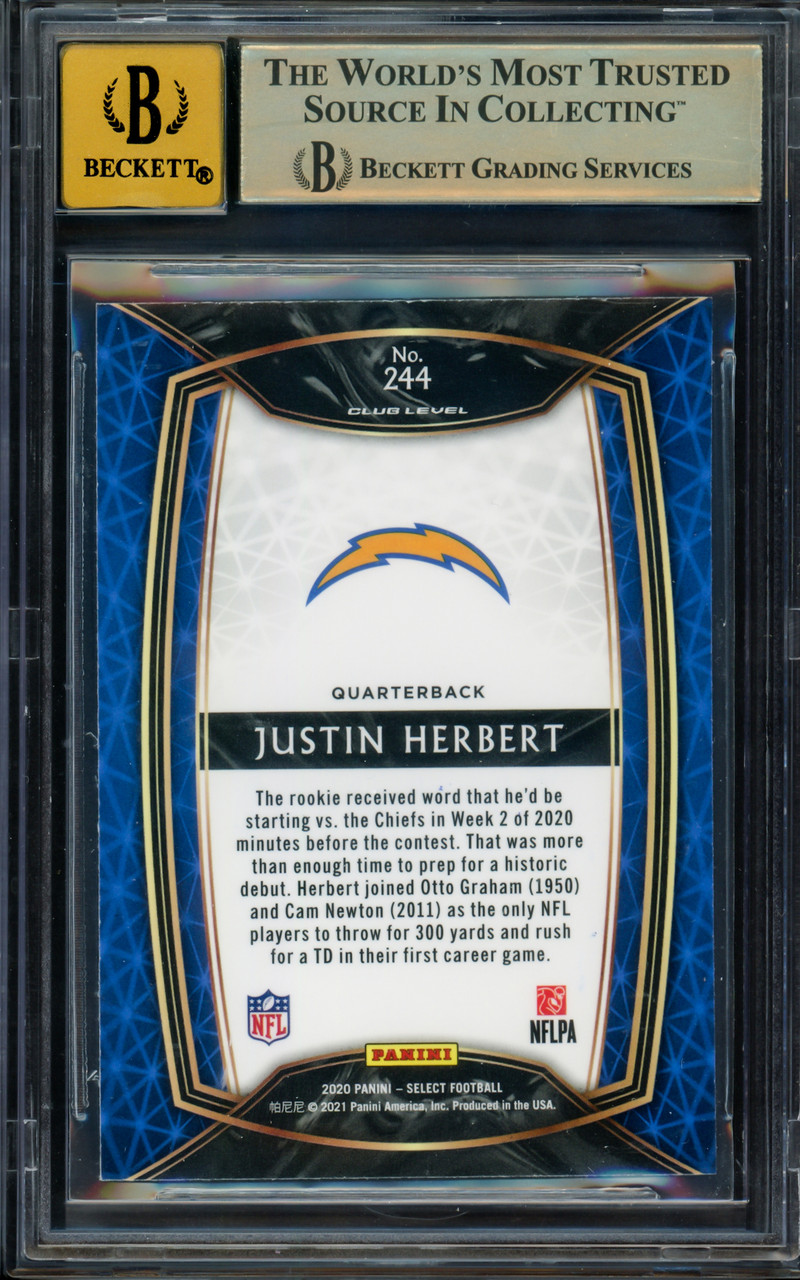 Justin Herbert Autographed 2020 Panini Select Concourse Level Rookie Card  #44 Los Angeles Chargers Auto Grade Gem Mint 10 Beckett BAS Stock #206670 -  Mill Creek Sports