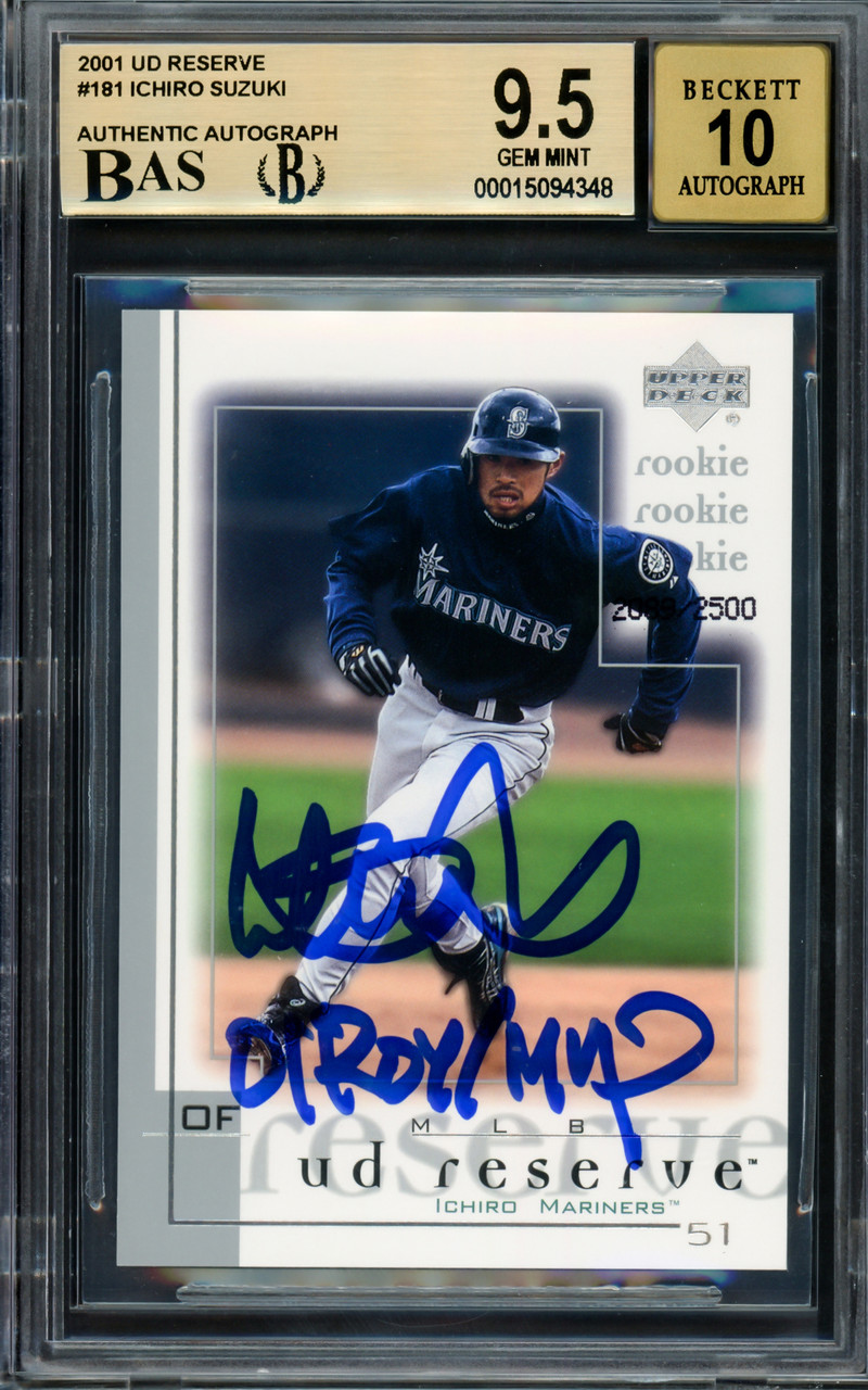 Ichiro Suzuki Autographed 2001 Upper Deck Reserve Rookie Card #181 Seattle  Mariners BGS 9.5 Auto Grade Gem Mint 10 