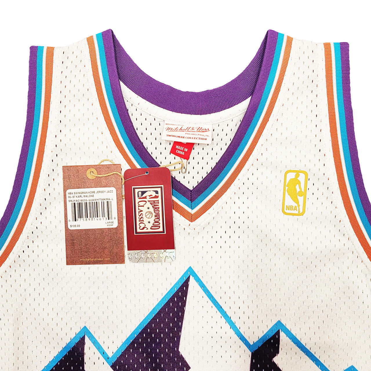Utah Jazz Karl Malone Autographed White Authentic Mitchell & Ness Jersey  Size L Beckett BAS Stock #211874 - Mill Creek Sports