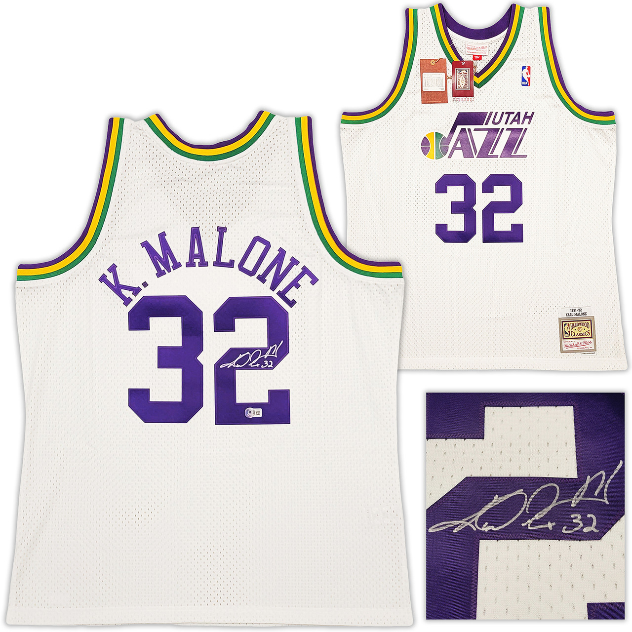 Utah Jazz Karl Malone Autographed White & Purple Authentic