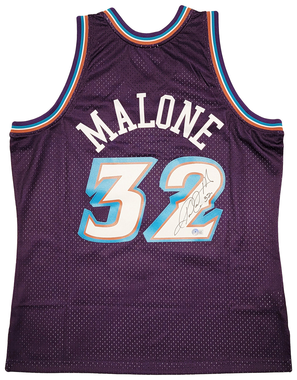 Utah Jazz Karl Malone Autographed Purple & Teal Authentic Mitchell