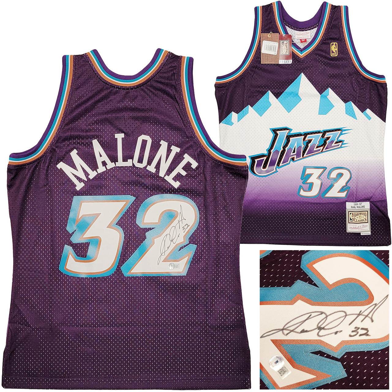 Utah Jazz Karl Malone Autographed Purple & Teal Authentic Mitchell & Ness  Jersey Size L Beckett BAS Witness Stock #211884 - Mill Creek Sports