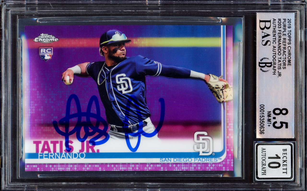 Fernando Tatis Jr. Autographed 2019 Topps Finest Purple Refractor Rookie  Card #85 San Diego Padres Auto Grade Gem Mint 10 #87/250 Beckett BAS