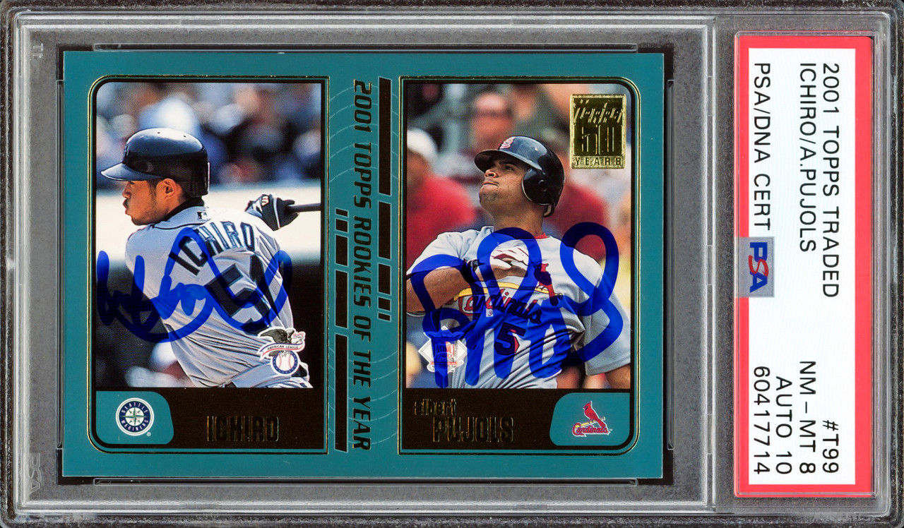 Albert Pujols & Ichiro Suzuki Autographed 2001 Topps Traded Rookie Card  #T99 PSA 8 Auto Grade Gem Mint 10 PSA/DNA #60417714 - Mill Creek Sports