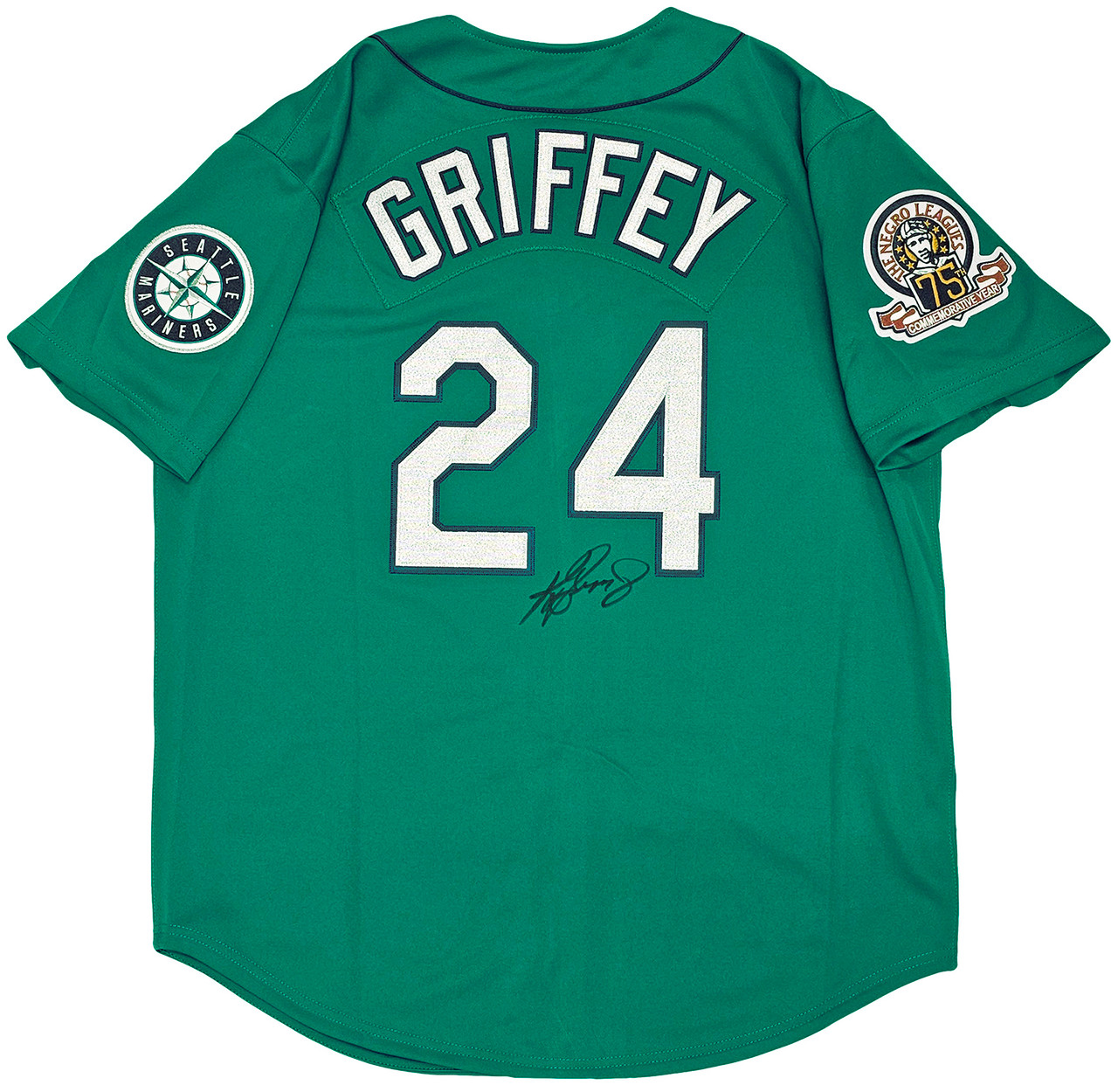 Seattle Mariners Ken Griffey Jr. Autographed Teal Authentic Mitchell & Ness  1995 Authentic Cooperstown Collection Jersey Size XL Negro League Patch  Beckett BAS Witness Stock #212468 - Mill Creek Sports