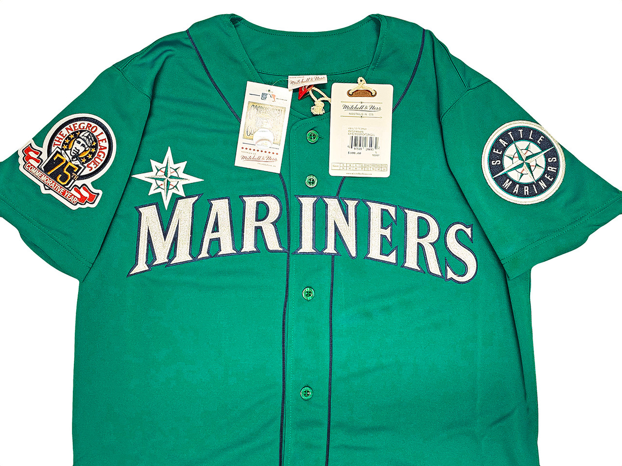 Seattle Mariners Ken Griffey Jr. Autographed Teal Authentic Mitchell & Ness  1995 Authentic Cooperstown Collection Jersey Size XL Negro League Patch  Beckett BAS Witness Stock #212468 - Mill Creek Sports