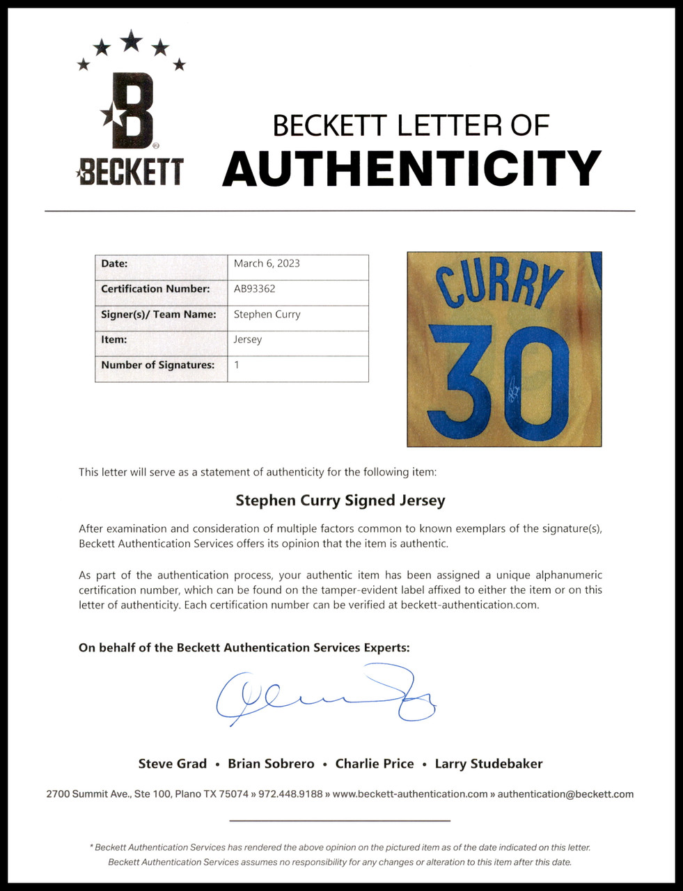 Steph Curry Autographed Warriors Nike Authentic City Jersey signed Beckett  BAS