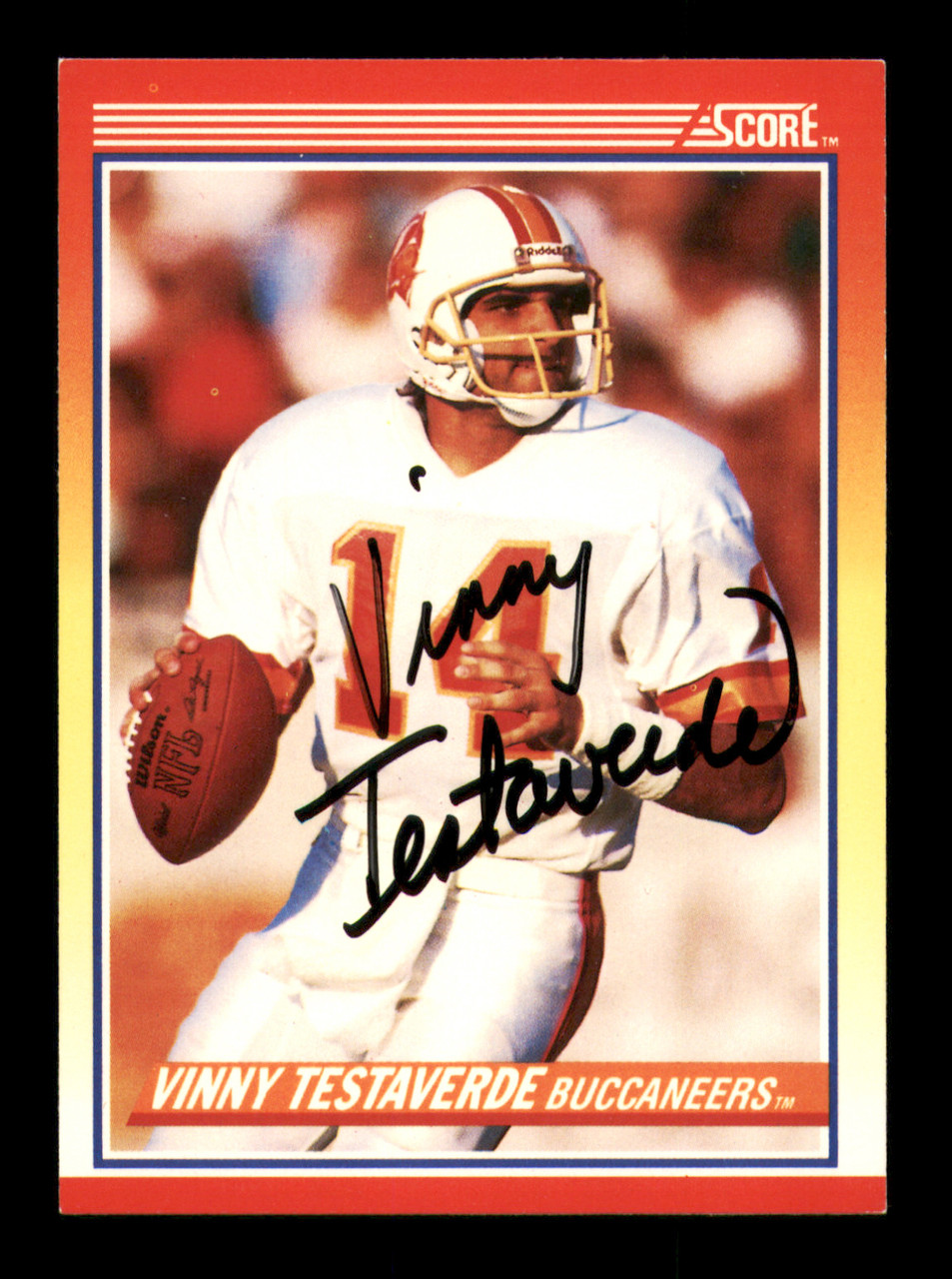 Vinny Testaverde Autographed 1990 Score Card #261 Tampa Bay Buccaneers SKU  #213550 - Mill Creek Sports