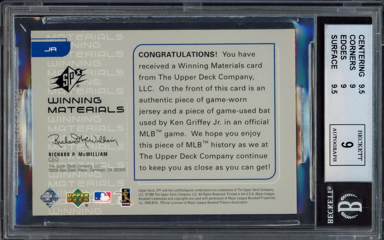 Ken Griffey Jr. Autographed 1999 SPX Winning Materials Card #JR