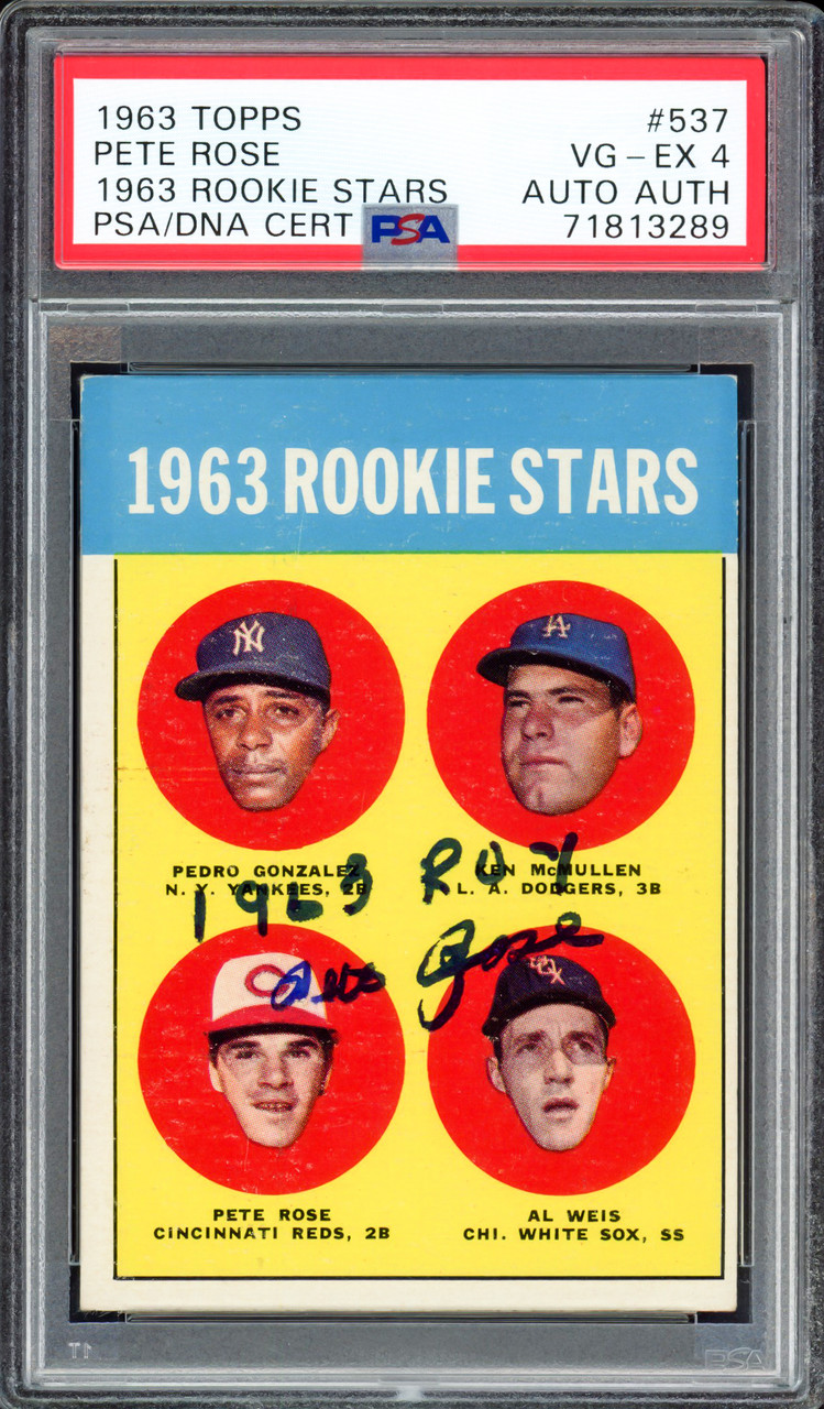 Pete Rose Autographed 1963 Topps Rookie Card #537 Cincinnati Reds PSA 4  1963 ROY PSA/DNA #71813289