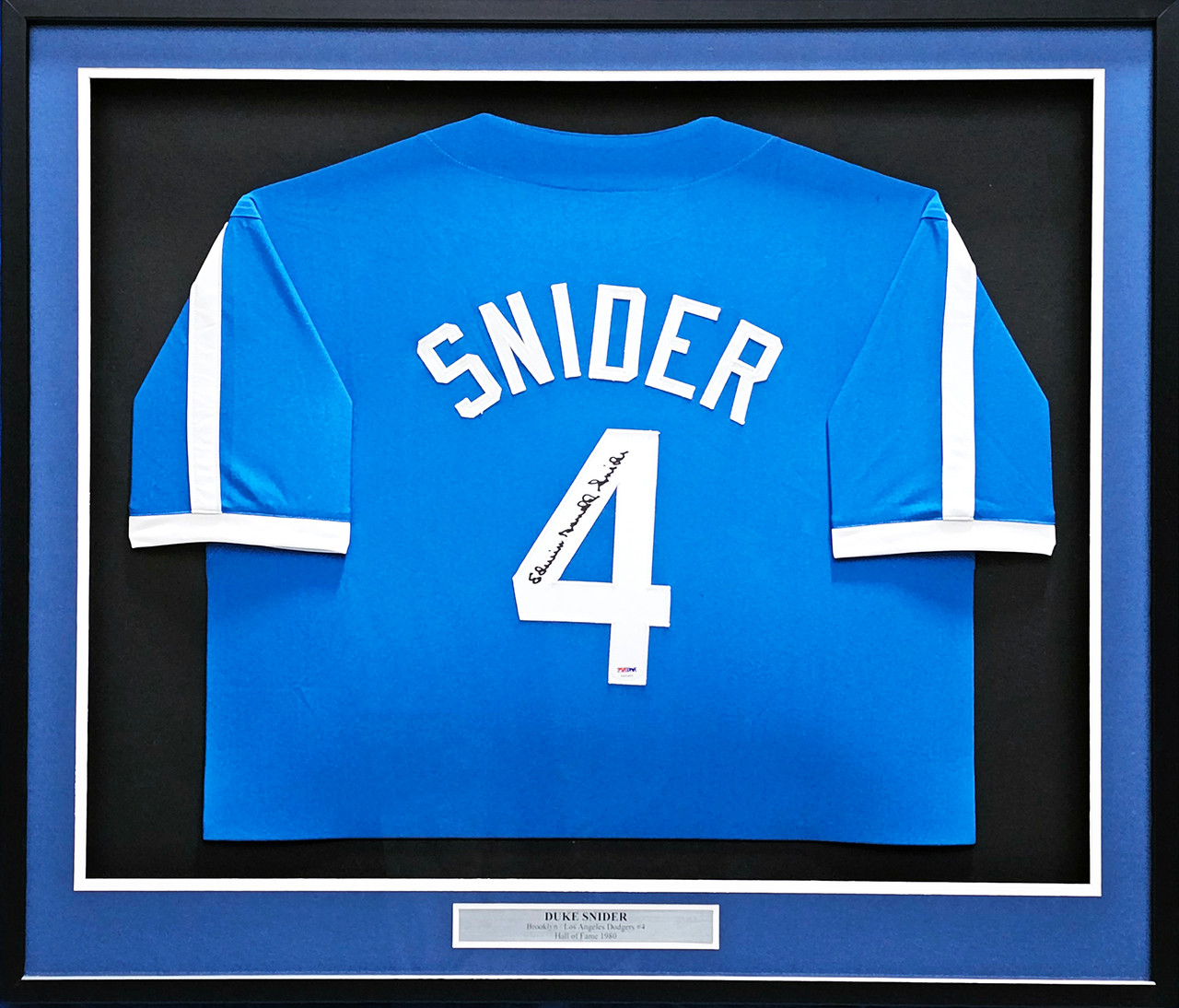 Brooklyn Dodgers Duke Snider Autographed Framed Blue Jersey PSA/DNA #T65305