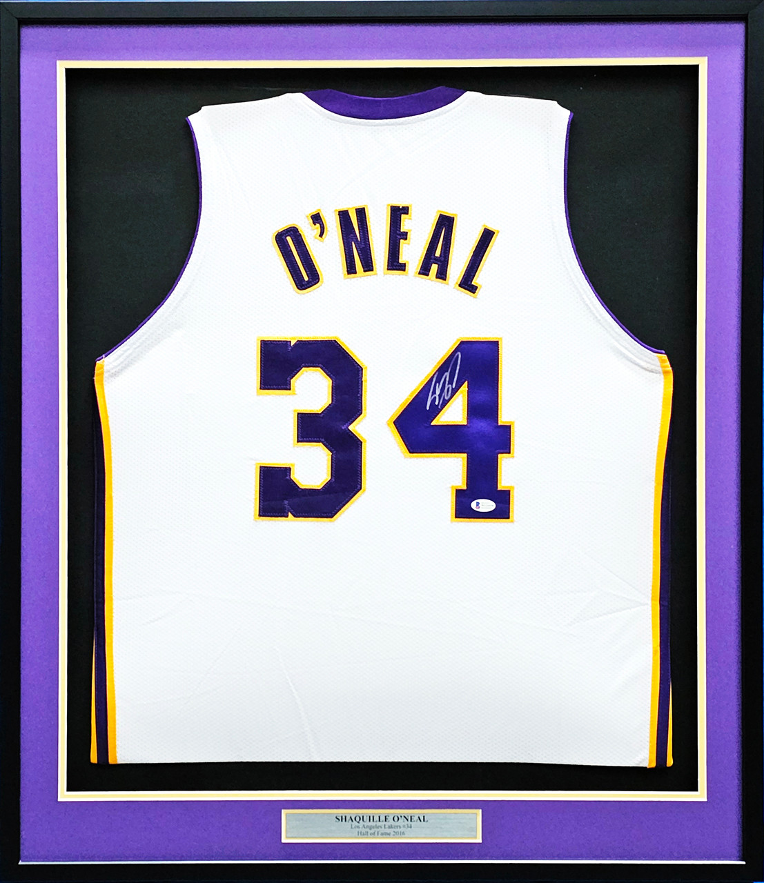 Los Angeles Lakers Shaquille Shaq O'Neal Autographed Framed White Jersey  Beckett BAS Witness Stock #214090