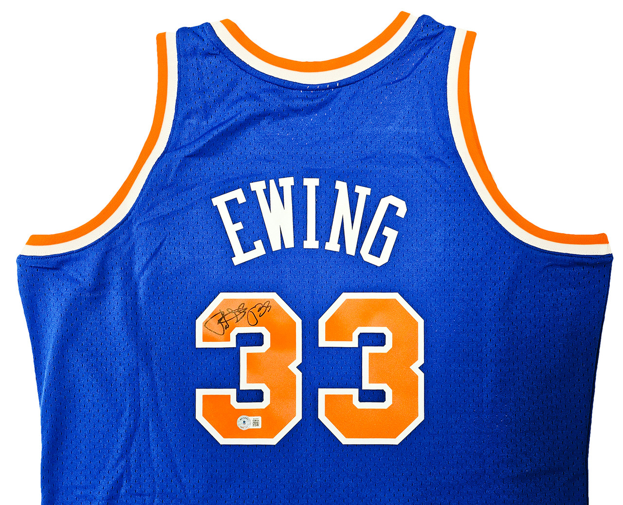 New York Knicks Patrick Ewing Autographed Blue Authentic Mitchell & Ness 1991-92 HWC Swingman Jersey Size L Beckett BAS Witness