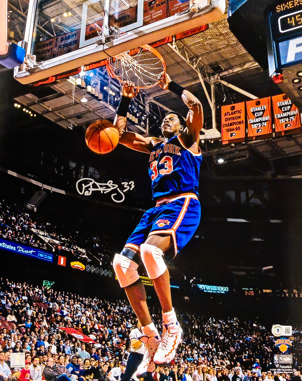 Patrick Ewing Autographed New York Mitchell & Ness Blue Basketball Jersey  (Large) - BAS