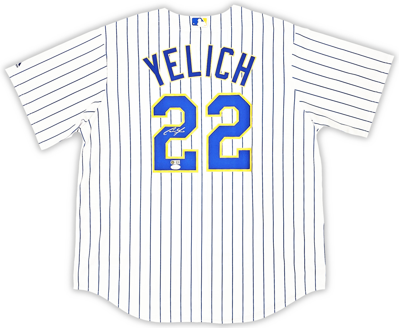 Milwaukee Brewers Christian Yelich Autographed White Pinstripe Majestic  Jersey Size XL JSA Stock #215528 - Mill Creek Sports