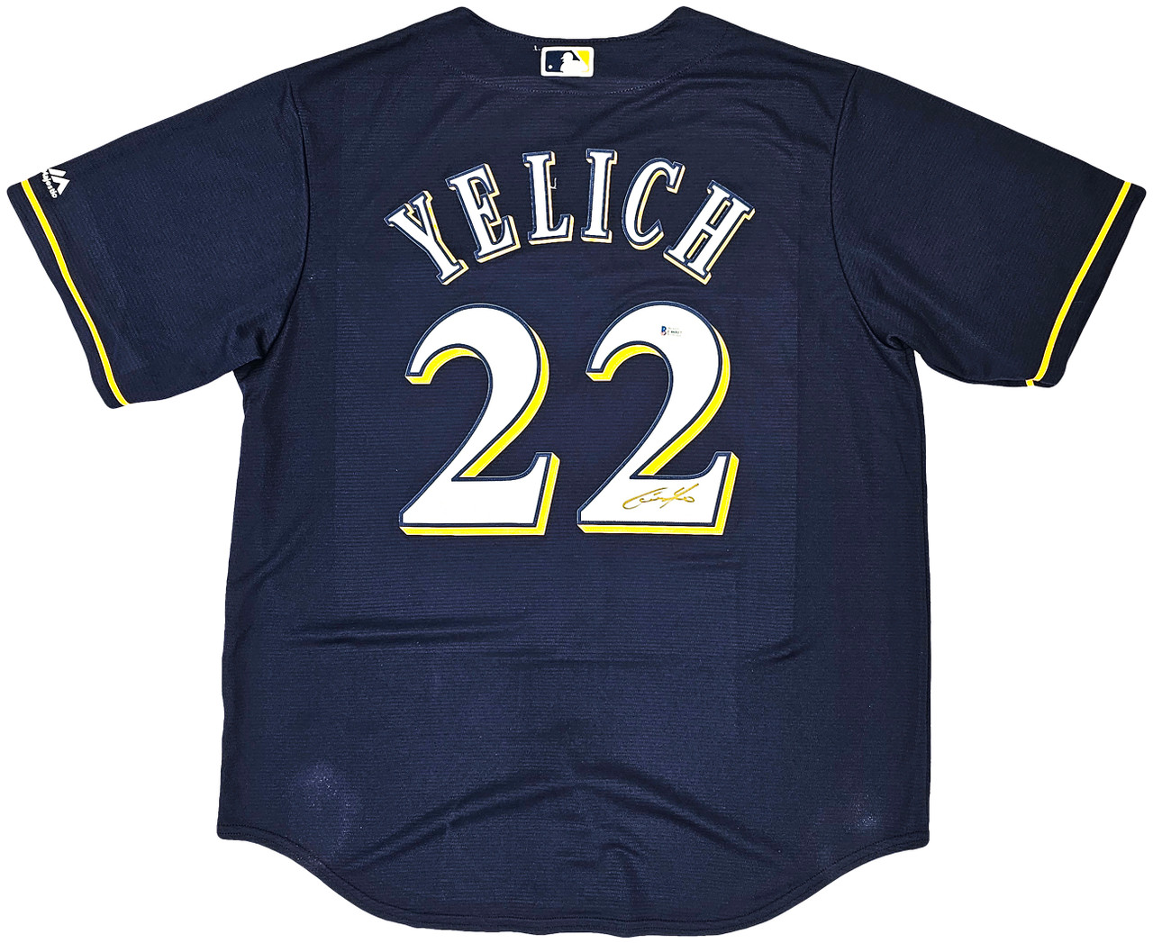 Milwaukee Brewers Christian Yelich Autographed Blue Majestic Jersey Size L  Beckett BAS Witness Stock #215534 - Mill Creek Sports