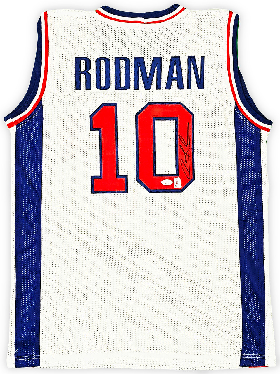 Detroit Pistons Dennis Rodman Autographed White Jersey JSA Stock