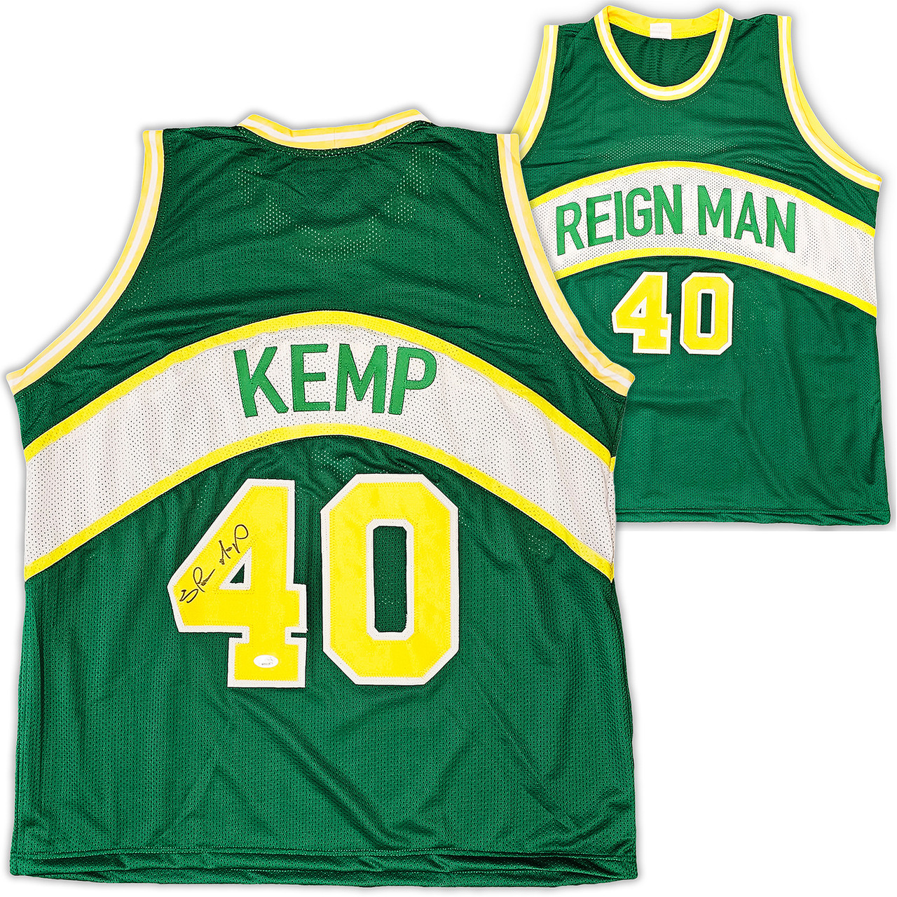 Seattle Supersonics Shawn Kemp Autographed Framed Green Jersey MCS