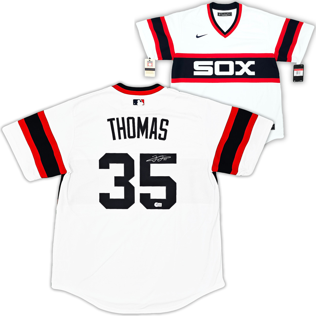 Chicago White Sox Frank Thomas Autographed White Nike Jersey Size L Beckett  BAS Witness Stock #215874