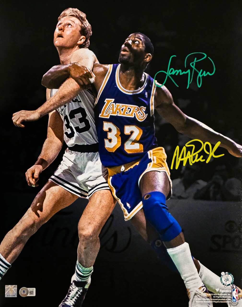 Magic Johnson Larry Bird Autographed 16 x 20 In the Post Photograph