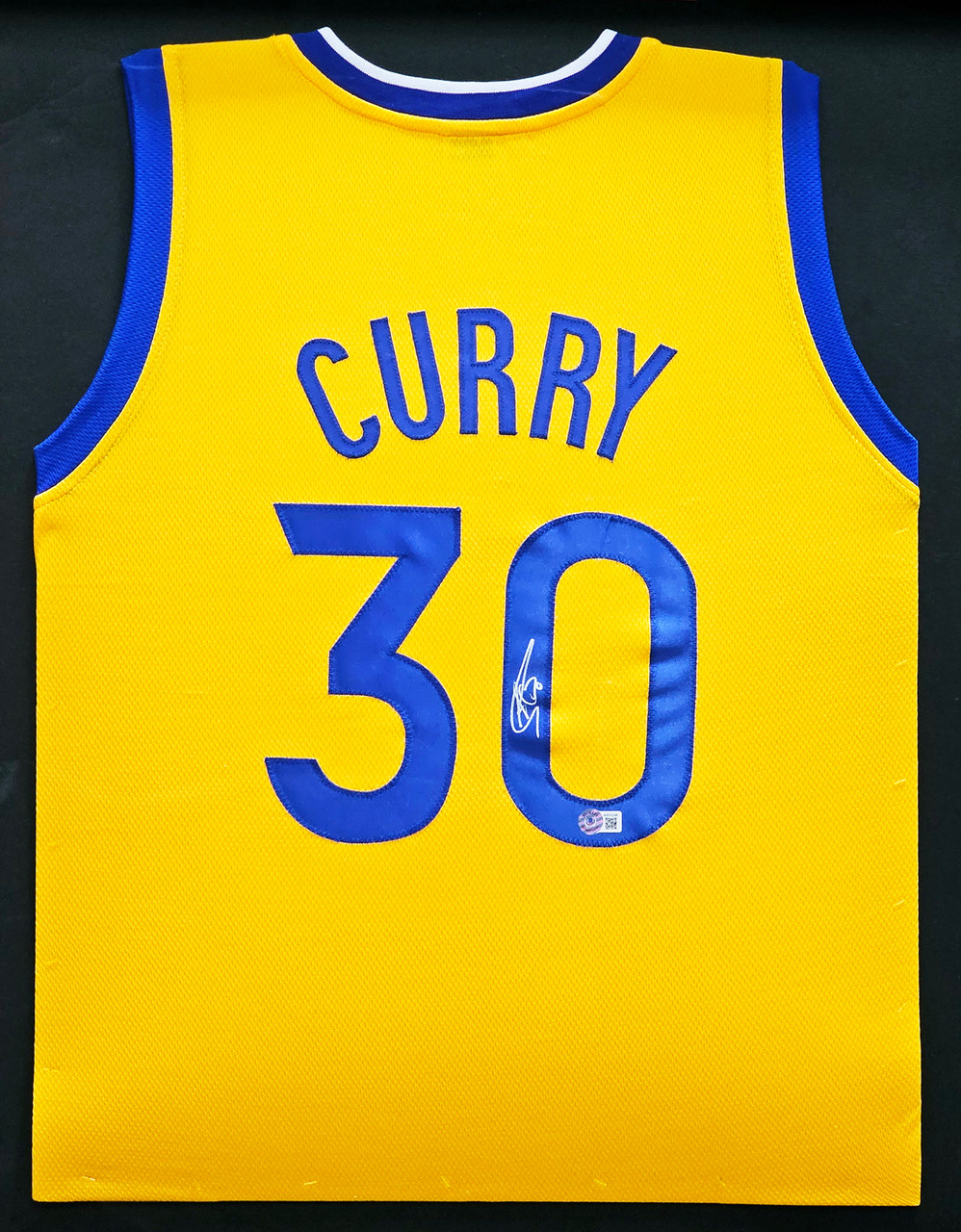Steph Curry Autographed and Framed White Golden State Jersey Auto Beckett  COA